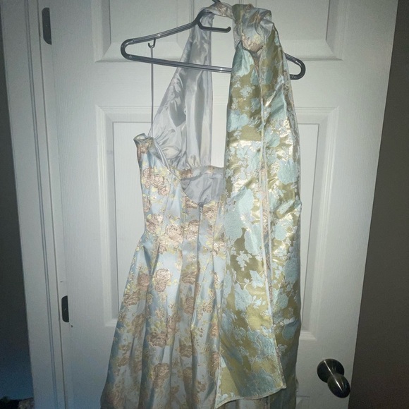 ASOS halter neck mini jacquard swing dress in blue floral sz 10 - Picture 2 of 4